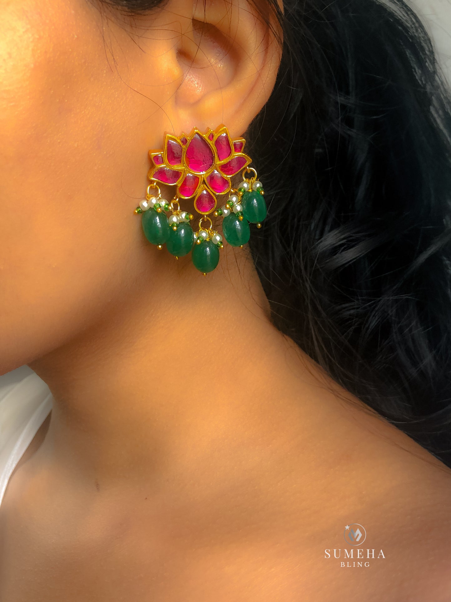 KAMALA PINK JADAU STUD EARRING