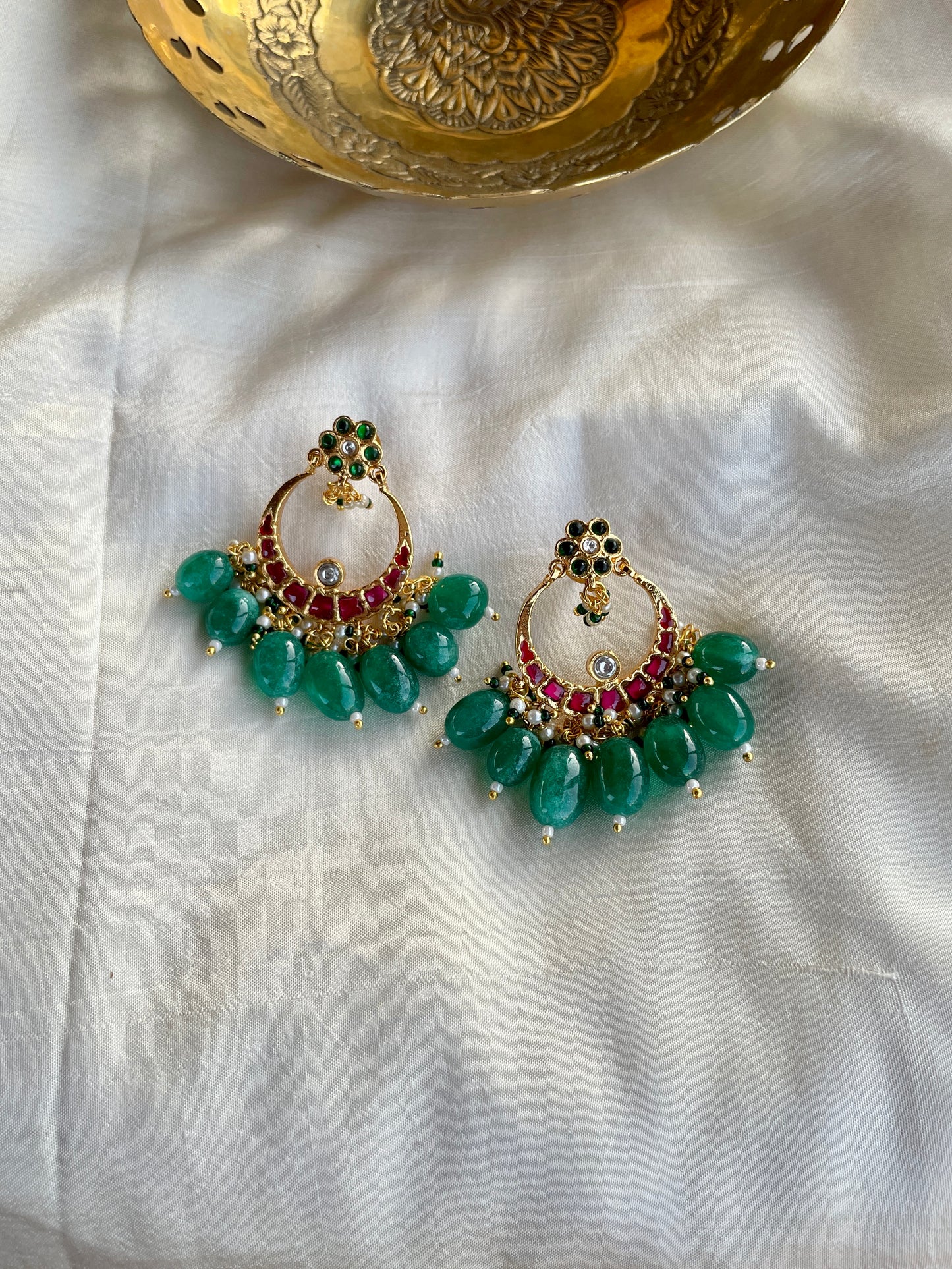 GAYITHRI GREEN CHANDBALI EARRING