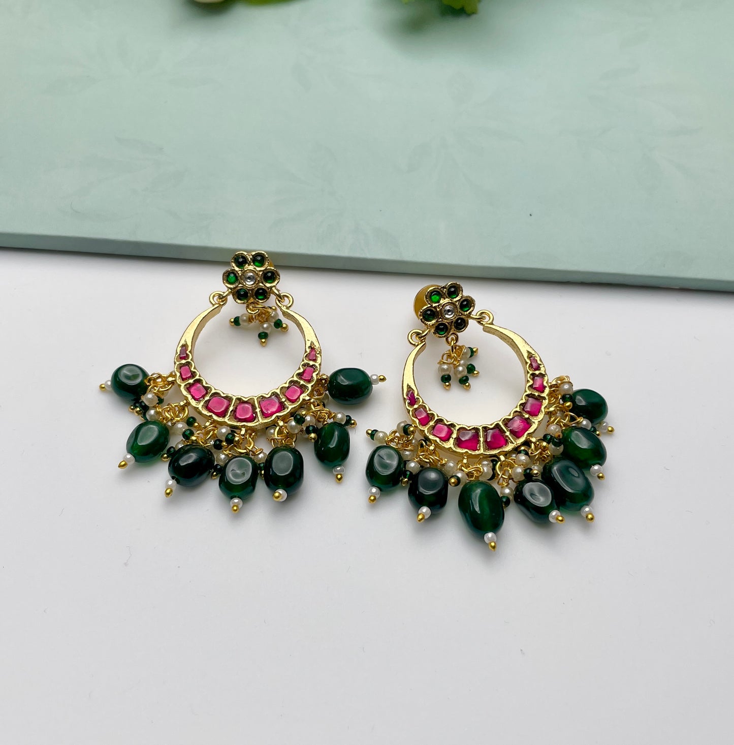 GAYITHRI GREEN CHANDBALI EARRING