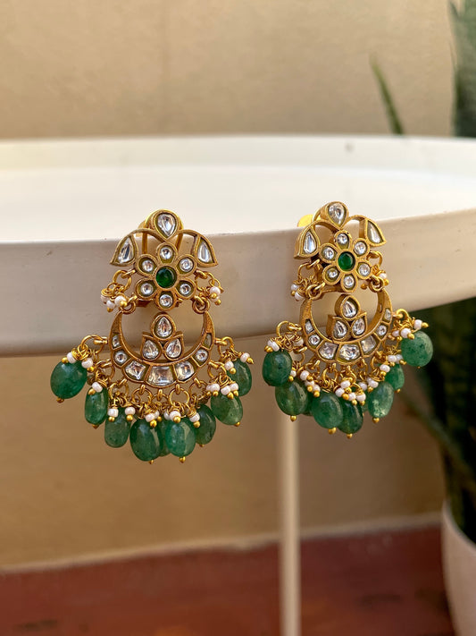 White Gaja Chandbali Jadau Earrings
