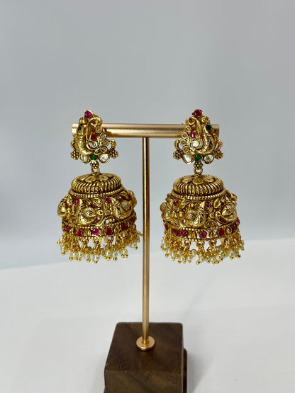 Paridi Green jhumki Earrings