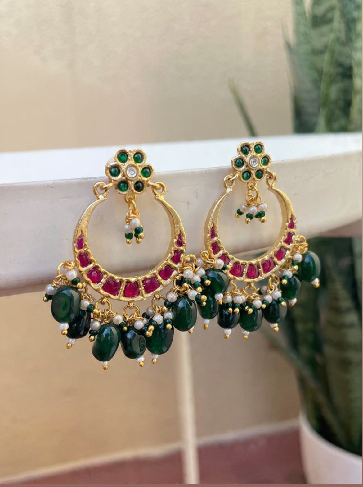 GAYITHRI GREEN CHANDBALI EARRING