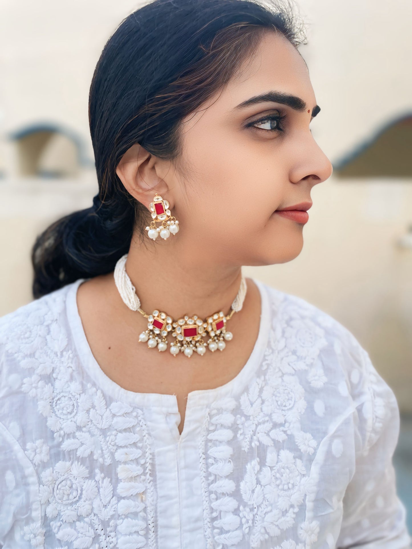 Spurthi Red Choker Set