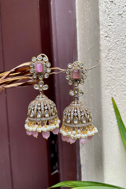 Rathan Pink Victorian Jhumki Earrings.