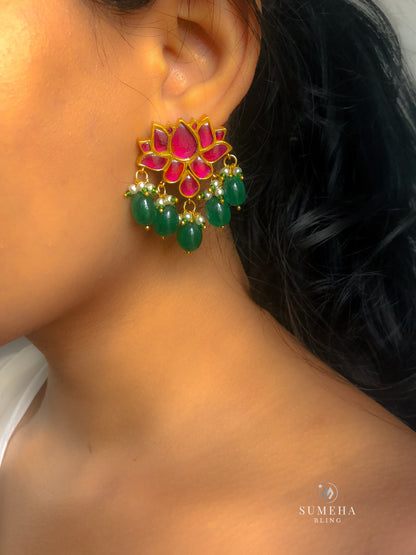 KAMALA PINK JADAU STUD EARRING